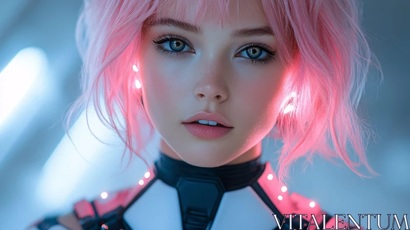 AI ART Sci-fi Cyborg with Pink Hair