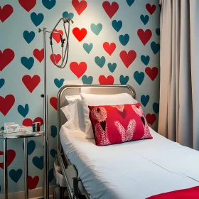 Red and Blue Hearts in Hospital Room