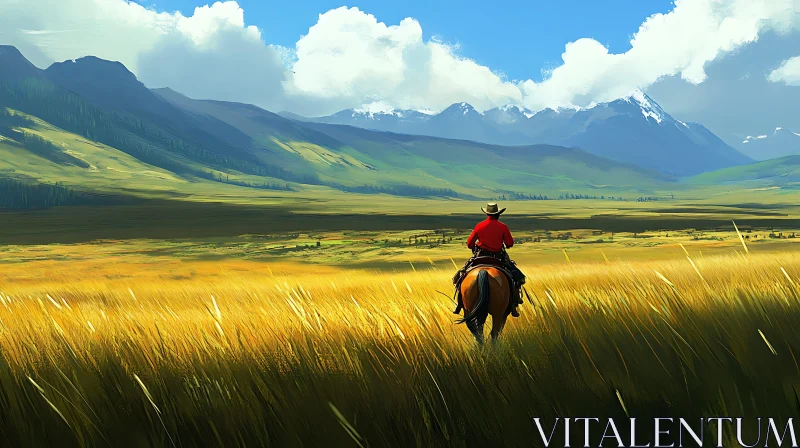 AI ART Lone Rider in Mountain Valley