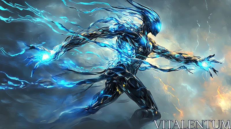 AI ART Abstract Figure of Blue Energy