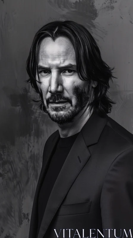 AI ART Keanu Reeves Thoughtful Black-and-White Image