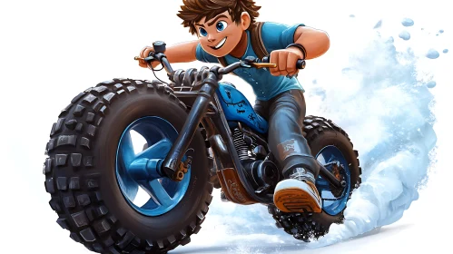 Joyful Boy Riding Motorcycle Cartoon