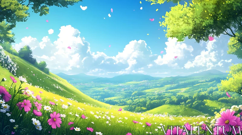 AI ART Picturesque Flower Field with Rolling Hills