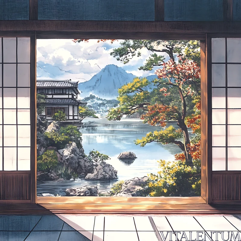 AI ART Japanese House Overlooking Tranquil Lake