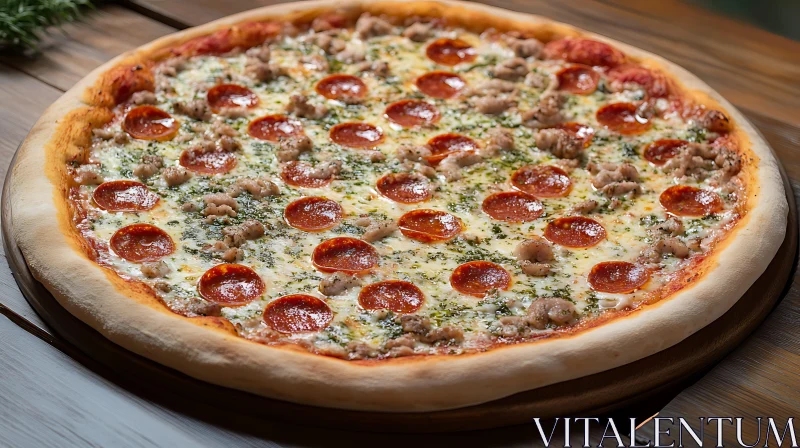 Gourmet Pepperoni Pizza with Sausage and Herbs AI Image