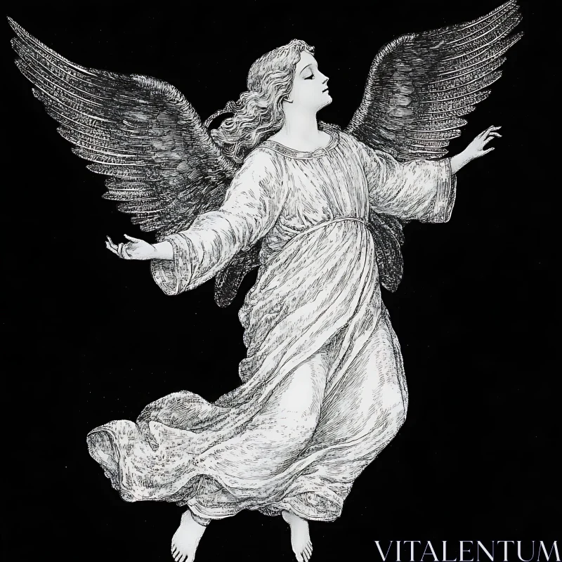 AI ART Monochrome Angel in Flight Artwork