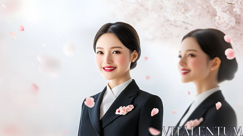 Blossom Adorned Women Portrait AI Image