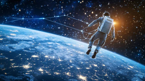 Floating Astronaut Above Earth