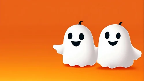 Cartoon Ghosts on Orange Background