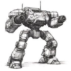 Sci-Fi Robot Illustration - Powerful Mech