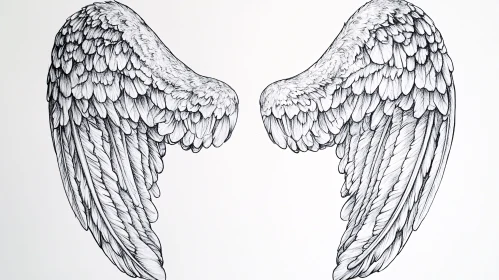 Detailed Angel Wings - Monochrome Art