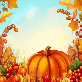 Festive Fall Scene with Pumpkins