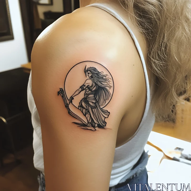 Warrior Woman Tattoo Art on Arm AI Image