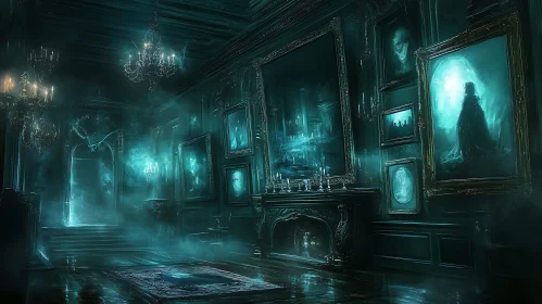 Ethereal Old Mansion with Ghostly Figures