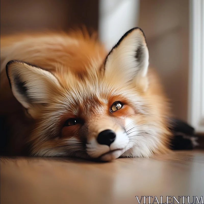 Resting Fox on Wooden Floor AI Image