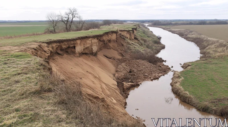 AI ART Rural Riverbank with Severe Soil Erosion