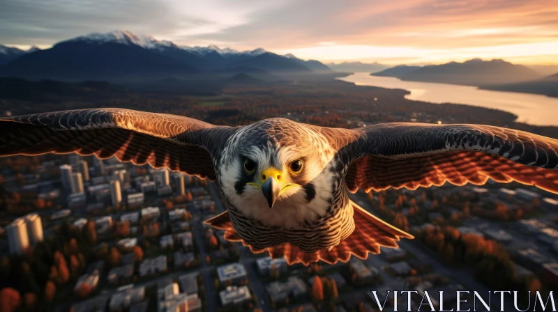 Falcon in Flight: A Blend of Nature and Urban Life AI Image