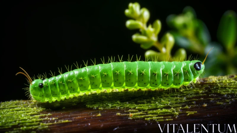 Gelatinous Caterpillar on Branch - Green Academia Aesthetic AI Image