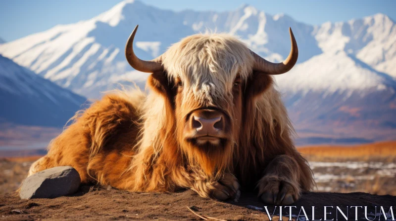 Highland Yak Resting in Mountain Field - A Scene of Unpolished Authenticity AI Image