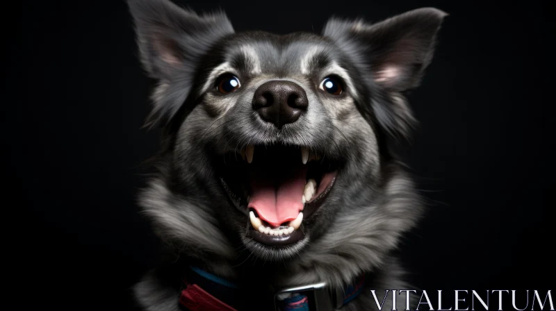 Joyful Dog Portrait in Dark Silver and Cyan AI Image