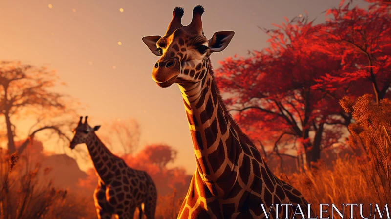 Majestic Giraffes in Sunset - A Prerendered Masterpiece AI Image