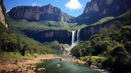 Majestic Waterfall in a Canyon Surrounded by Mountains - Indigenous Culture and Natural Beauty