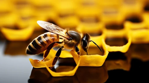 Neo-Plasticist Bee on Honeycomb - Stark Black Background