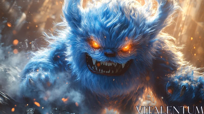 Menacing Furry Creature with Glowing Gaze AI Image