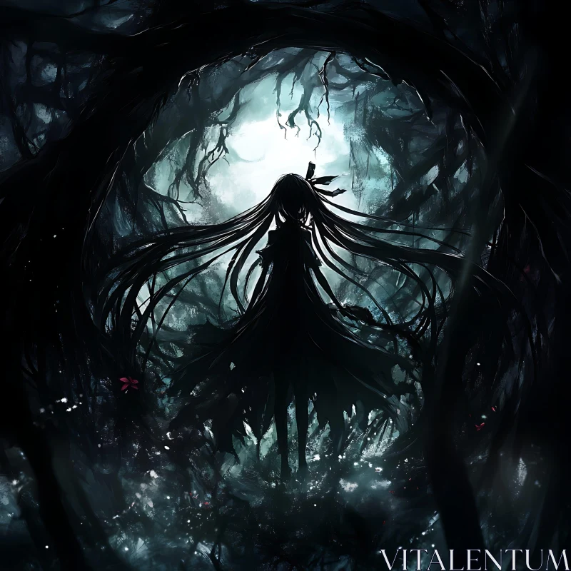 AI ART Mysterious Girl in Gloomy Woods