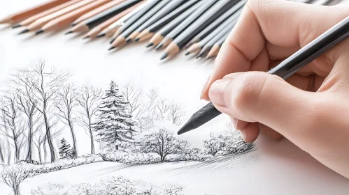 Hand Sketching Trees with Pencil