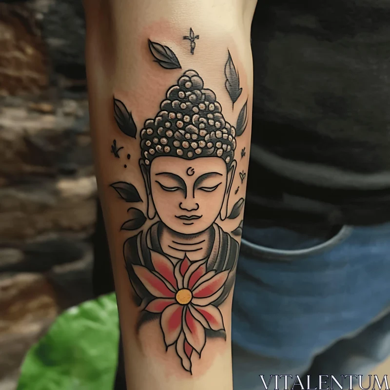 AI ART Buddha Tattoo with Flower and Leaves