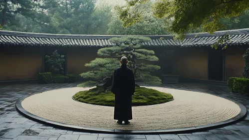 Monk in Japanese Garden