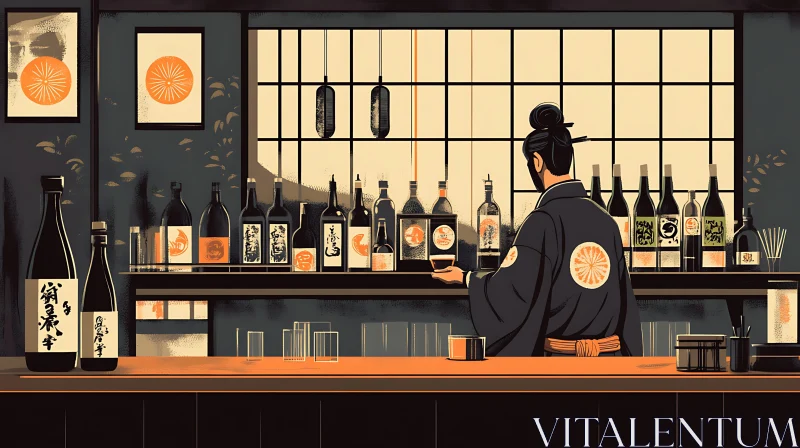 AI ART Sake Bar in Japanese Style