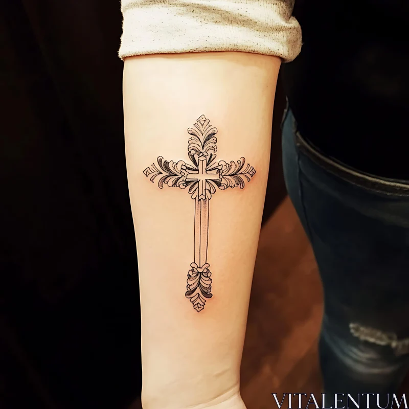 Ornate Cross Tattoo on Forearm AI Image