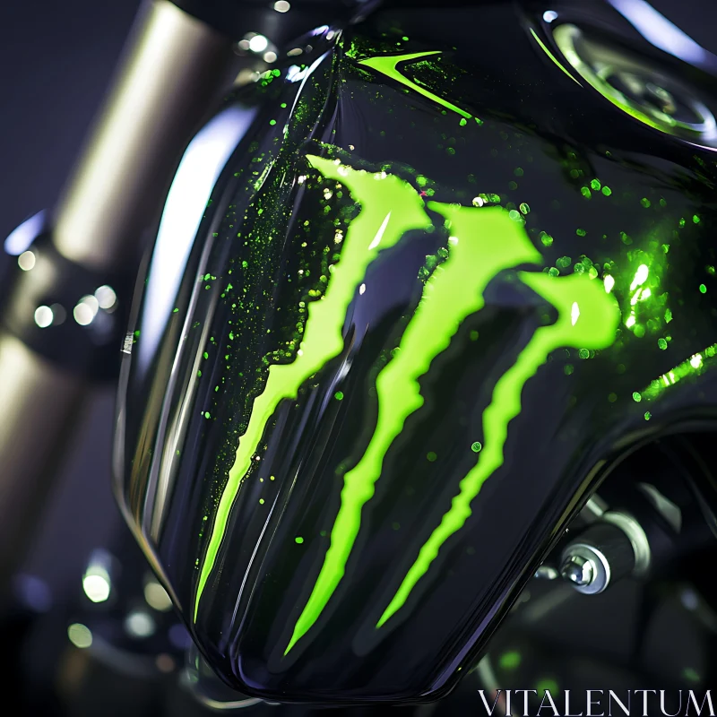 AI ART Green Claw Motorcycle Close-Up