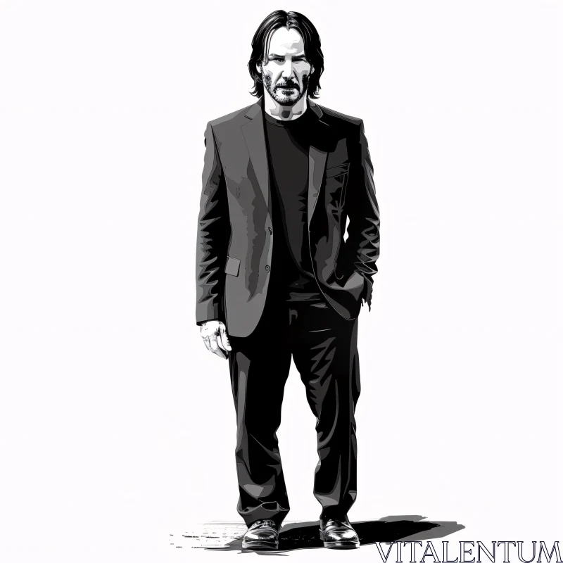 Keanu Reeves Monochrome Fashion Portrait AI Image