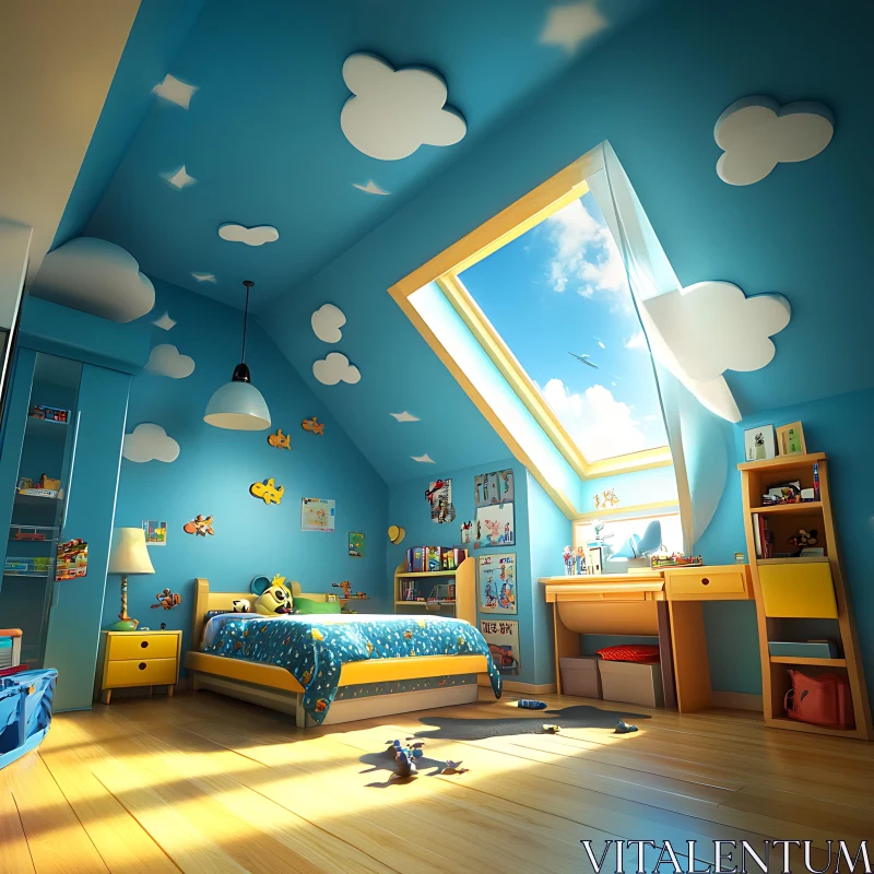 AI ART Serene Blue Children's Room