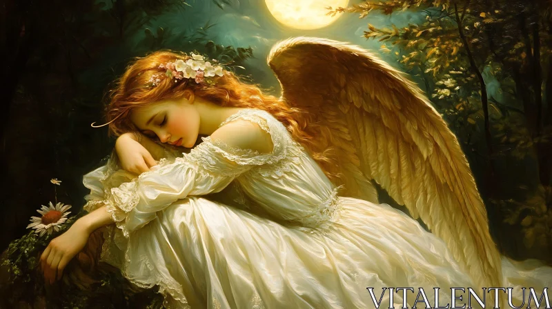 AI ART Angel's Repose Under Lunar Glow