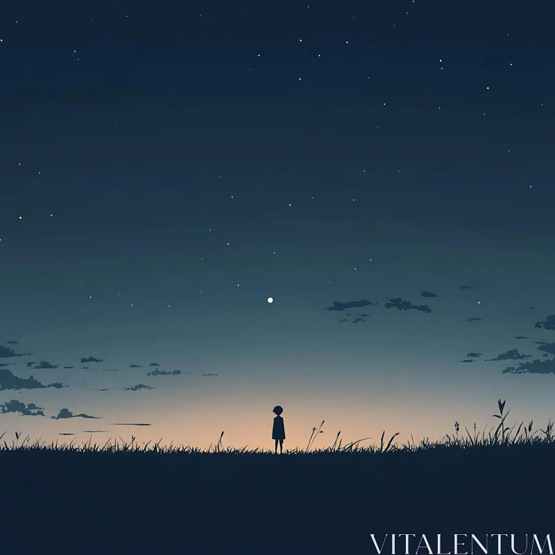 AI ART Child Silhouette Gazing at Starry Sky