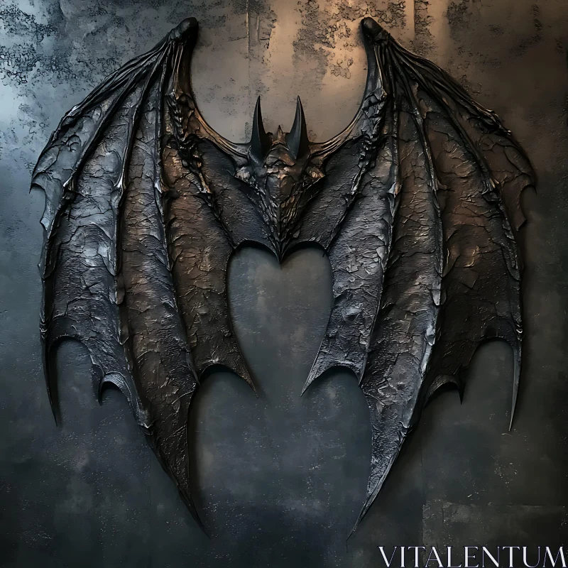 Dark Metallic Dragon Wings Sculpture AI Image