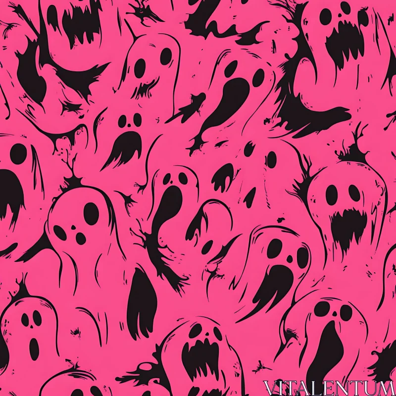 AI ART Spooky Ghosts on Pink Background