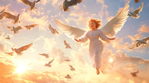 Angel in Flight with Birds