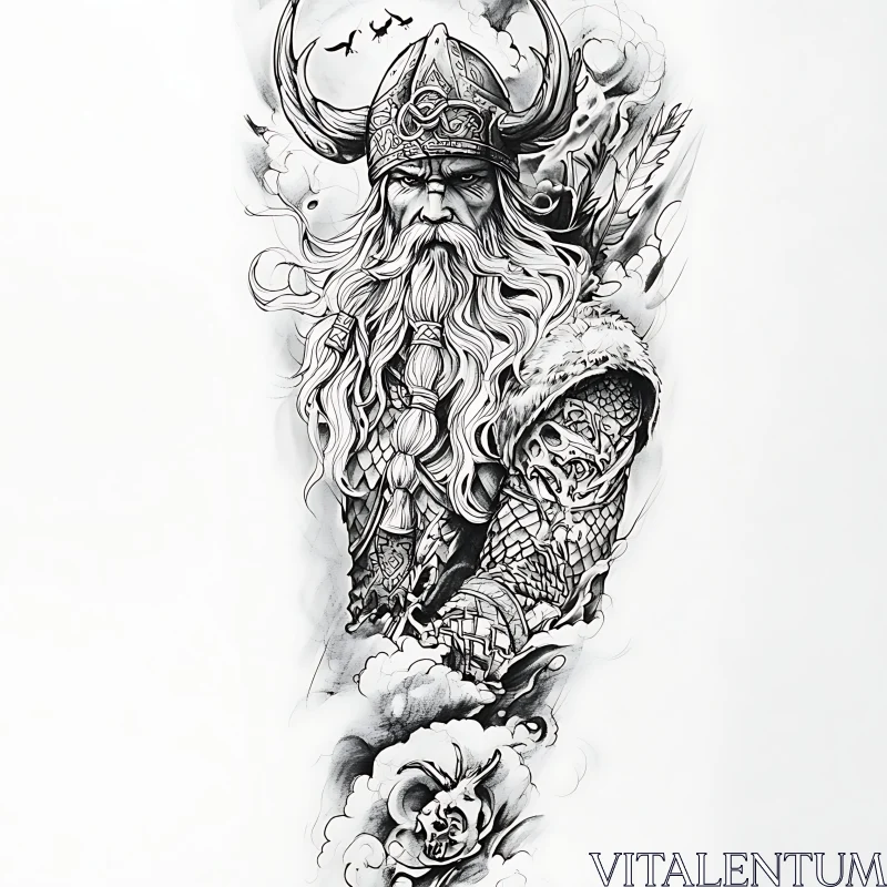 Nordic Viking Warrior Tattoo Art AI Image