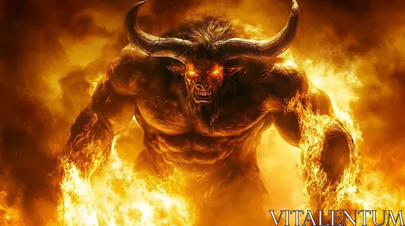 AI ART Minotaur in Flames: A Monster's Inferno