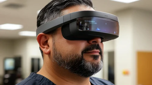 Man Exploring Virtual Reality with Modern VR Headset