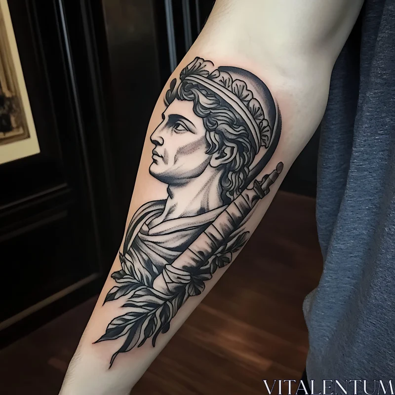 Classic Roman Bust Tattoo Sleeve AI Image