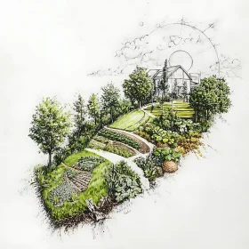 Picturesque Garden and Home Illustration