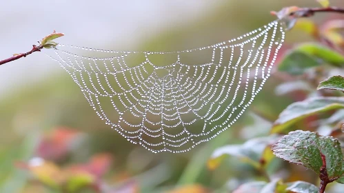 Intricate Spider Web Draped in Dewdrops