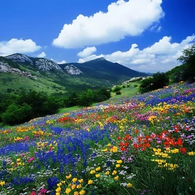 Scenic Wildflower Meadow with Mountain Backdrop