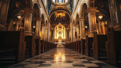 Cathedral Interior with Checkered Floor